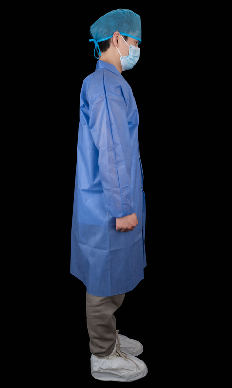 Anti Bacterial Protective Medical PP SMS Long Lab Coat Disposable CE Certificated